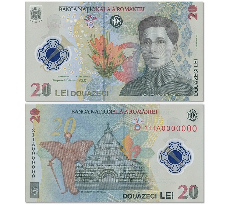 Noua bancnota de 20 de lei cu Ecaterina Teodoroiu (foto), in circulatie din 1 decembrie 2021